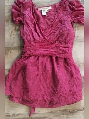 Studio M Fuchsia Crinkled Wrap-Front Tunic